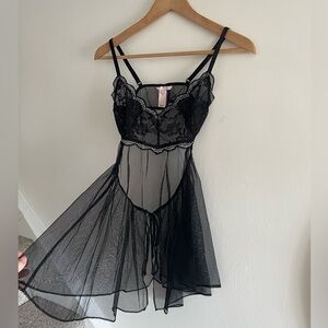 Victoria's Secret Black Sheer Babydoll Lingerie Coquette Y2K Slip Dress XS